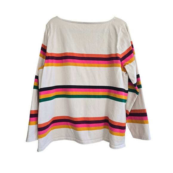 Talbots Annabelle Stripe Tee Plus Size 1X Cream Orange Green Cotton Jersey Knit - Picture 5 of 9